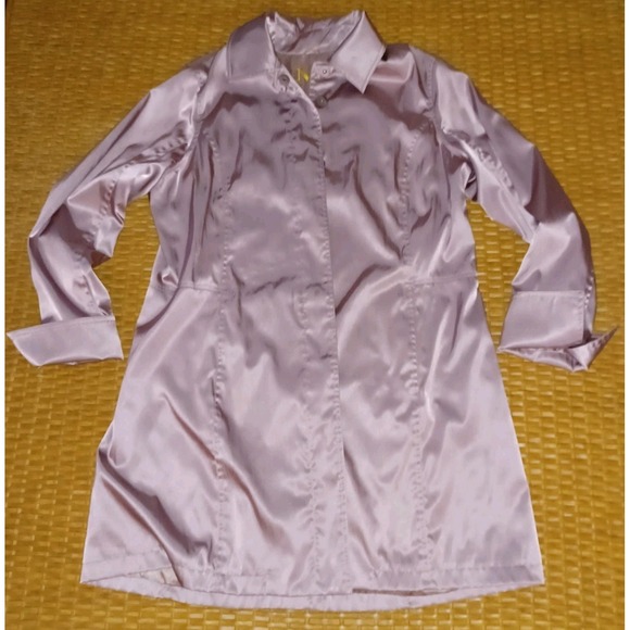 M Monogram Lavender Satin Car Coat Interior Floral Embroidery Mauve Trench L - Picture 12 of 16